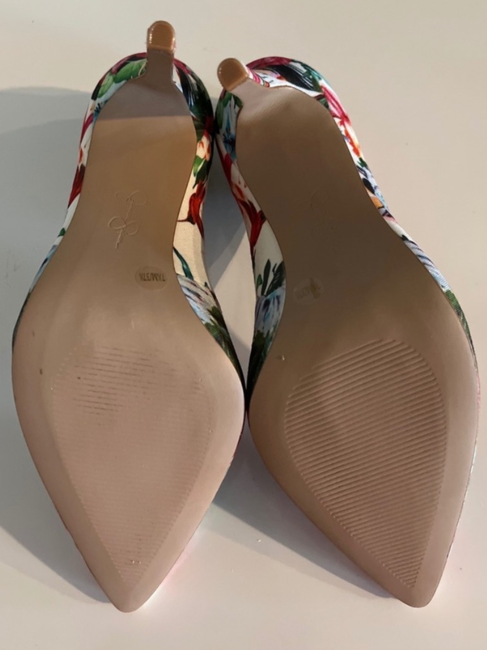 OFFERS! Jessica Simpson Pharris Floral Pointed Toe Pumps Tropical Heels 7.5 - Picture 11 of 12